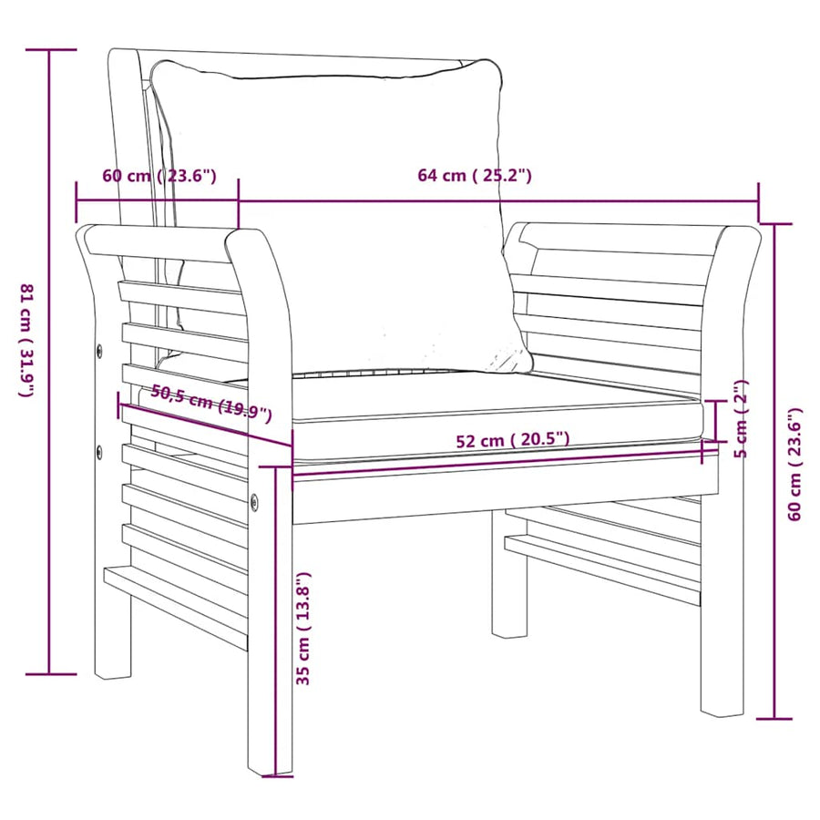 Sofa Chairs with Cream White Cushions 2 pcs Solid Wood Acacia