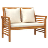 Sofa Bench with Cream White Cushions Solid Wood Acacia - Front View