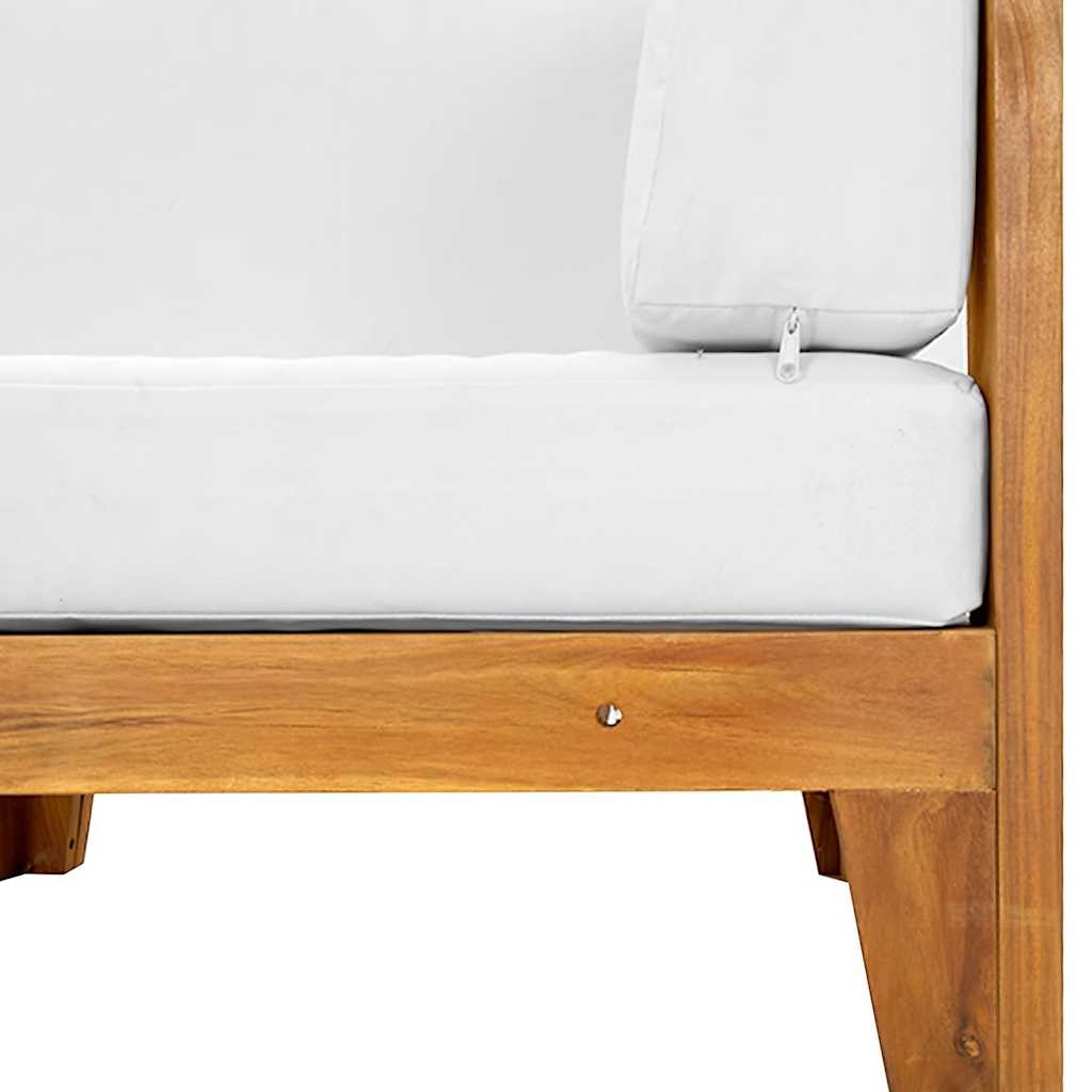 Sectional Corner Sofa & Cream White Cushions Solid Acacia Wood