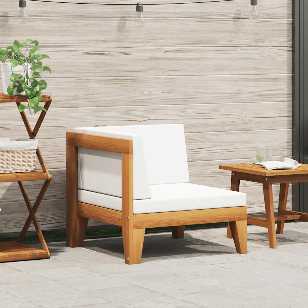 Sectional Corner Sofa & Cream White Cushions Solid Acacia Wood