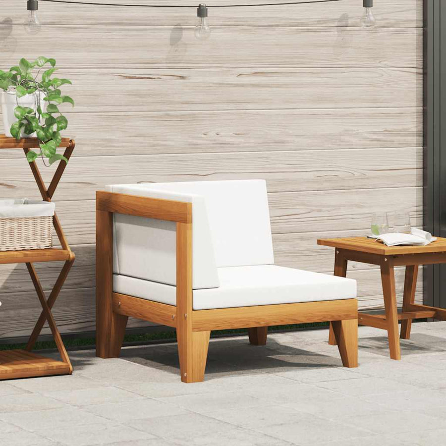 Sectional Corner Sofa & Cream White Cushions Solid Acacia Wood
