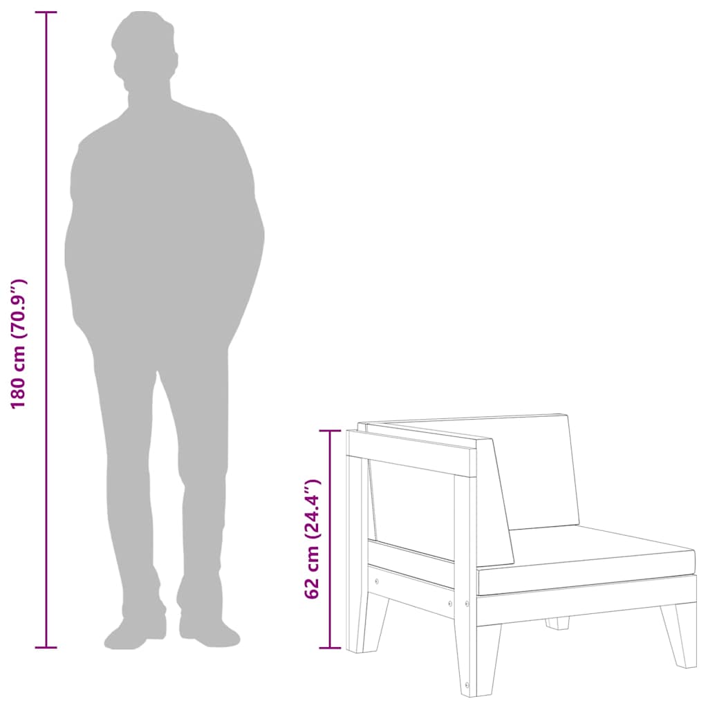 Sectional Corner Sofa and Dark Grey Cushions Solid Acacia Wood