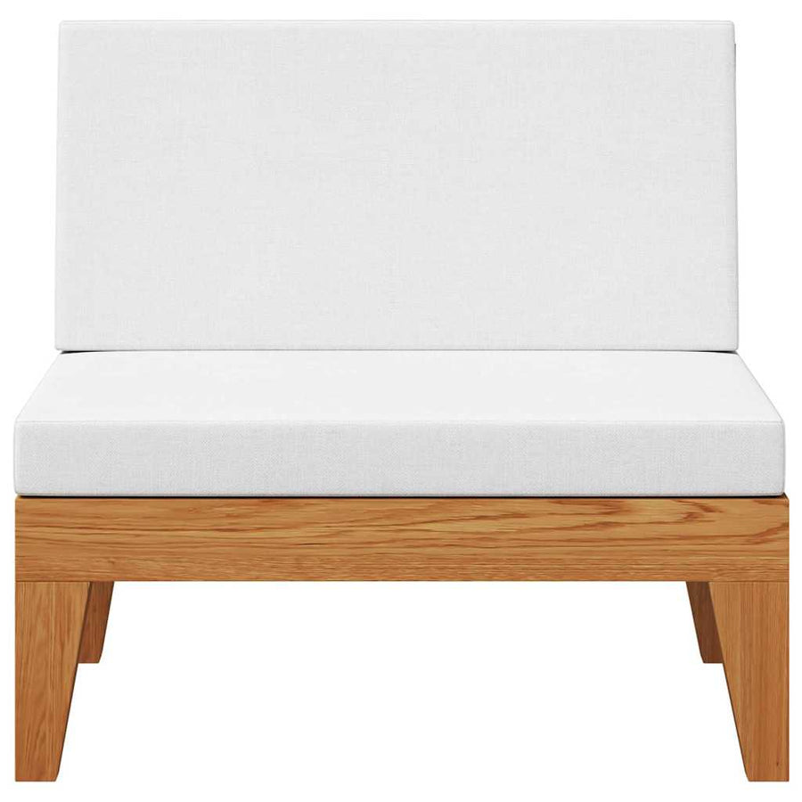 Sectional Middle Sofa & Cream White Cushions Solid Acacia Wood