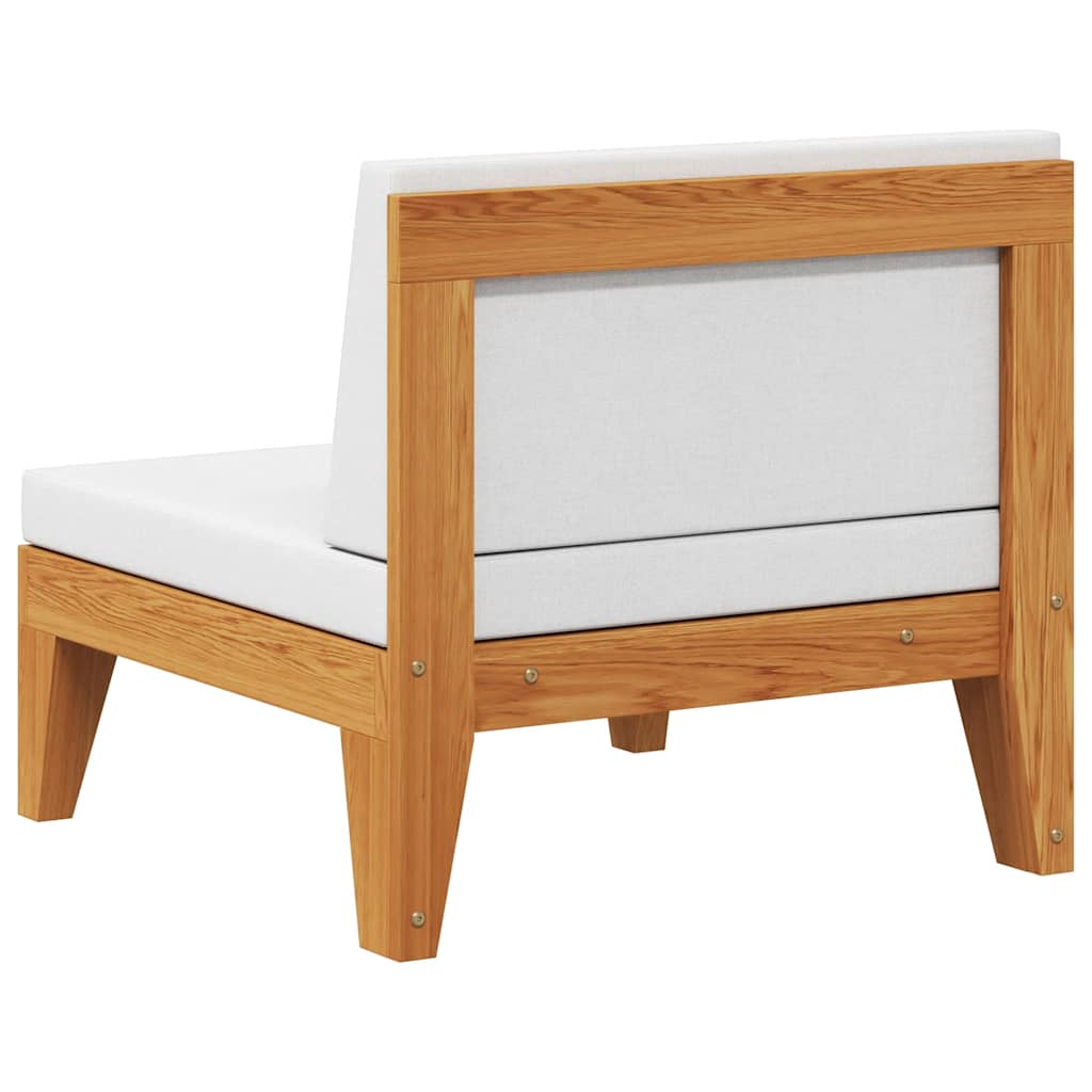 Sectional Middle Sofa & Cream White Cushions Solid Acacia Wood