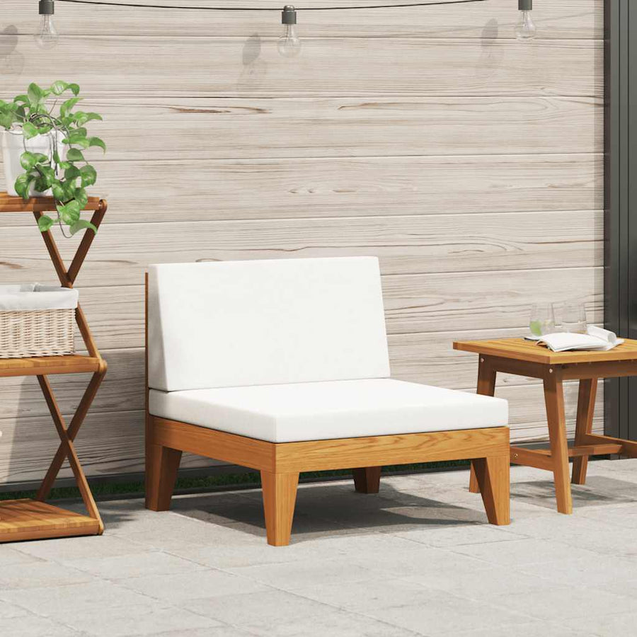 Sectional Middle Sofa & Cream White Cushions Solid Acacia Wood