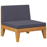 Sectional Middle Sofa with Dark Grey Cushions Solid Acacia Wood - Front View