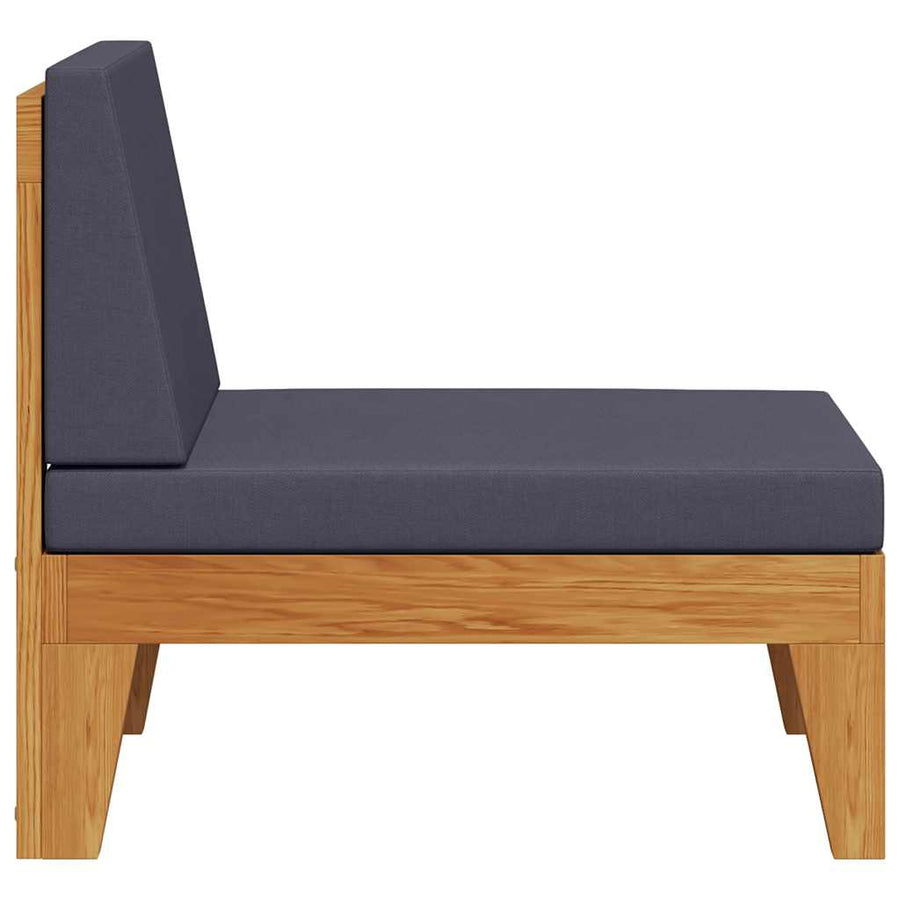 Sectional Middle Sofa with Dark Grey Cushions Solid Acacia Wood