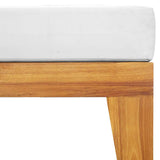 Sectional Footrest with Cream White Cushion Solid Acacia Wood - Close-Up Angle