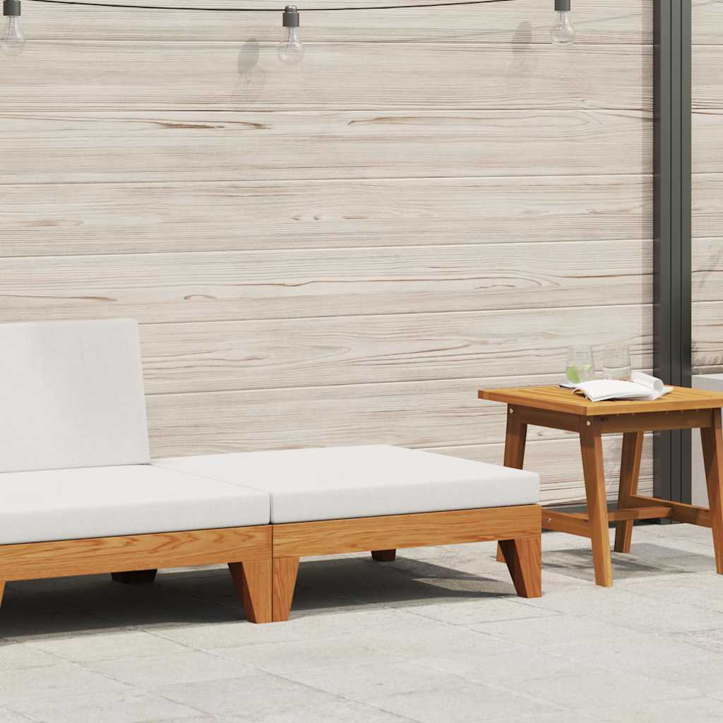 Sectional Footrest with Cream White Cushion Solid Acacia Wood