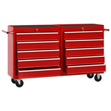 Tool Trolley with 10 Drawers Steel Red - Front View
