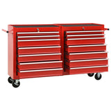Tool Trolley with 14 Drawers Steel Red - Top-Down View