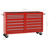Tool Trolley with 14 Drawers Steel Red - Extra Image