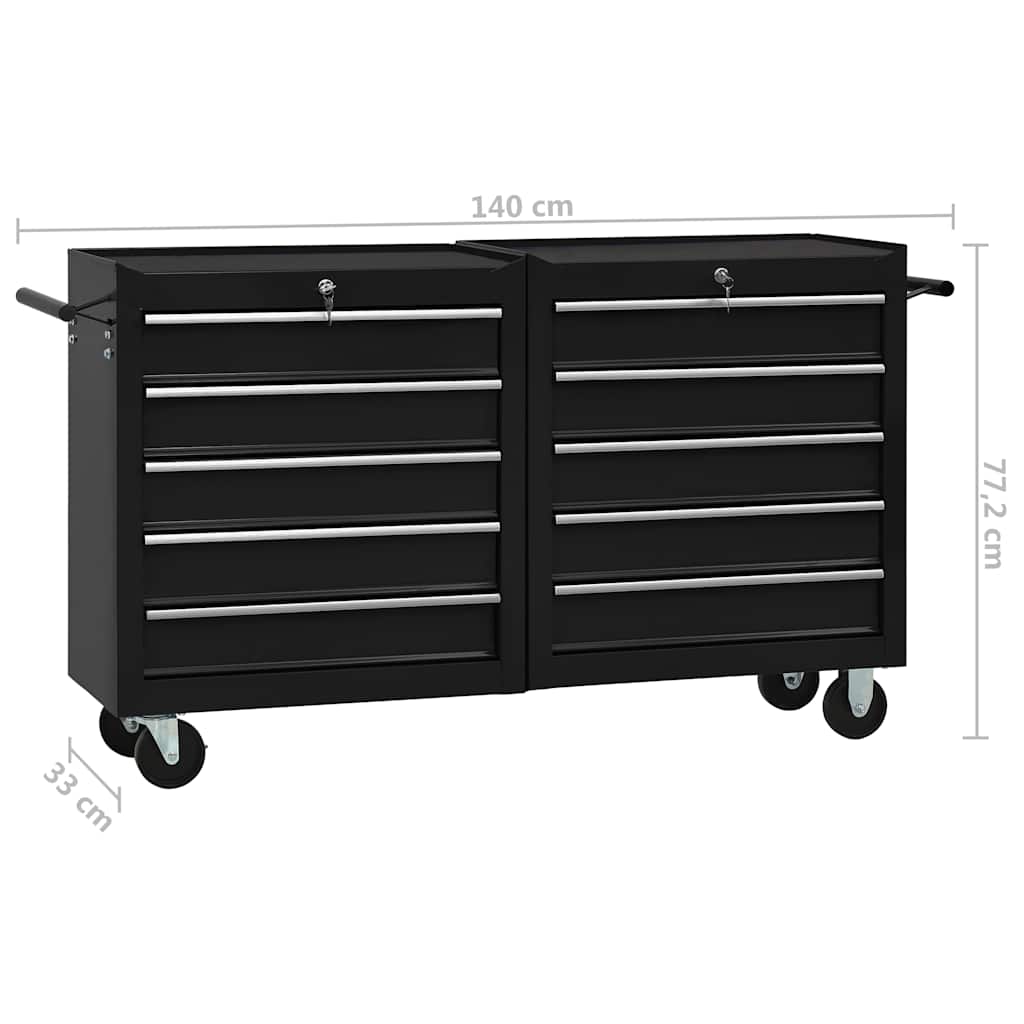 Tool Trolley with 10 Drawers Steel Black