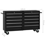 Tool Trolley with 10 Drawers Steel Black