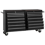 Tool Trolley with 14 Drawers Steel Black - Front View