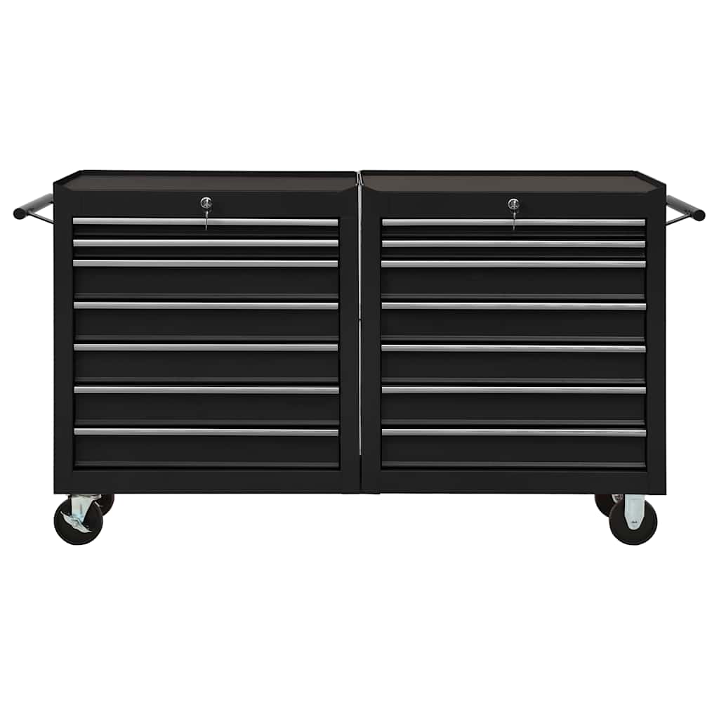 Tool Trolley with 14 Drawers Steel Black
