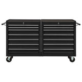 Tool Trolley with 14 Drawers Steel Black - Side View