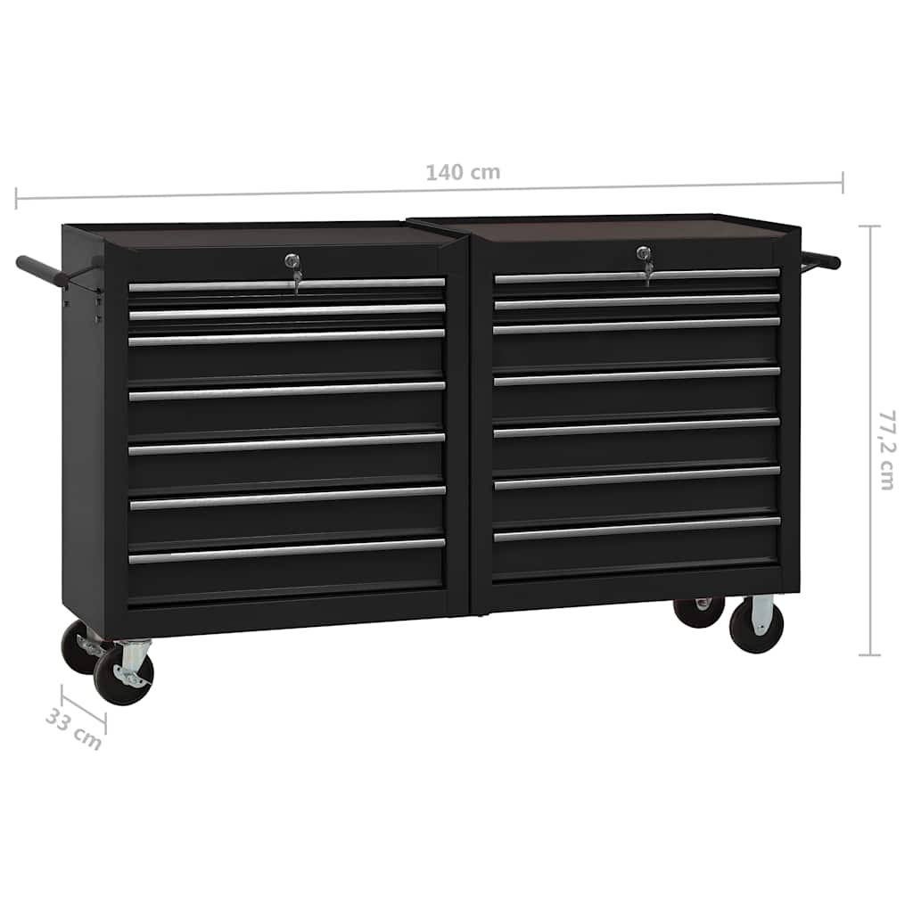 Tool Trolley with 14 Drawers Steel Black