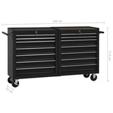 Tool Trolley with 14 Drawers Steel Black - Extra Image