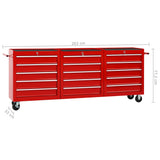 Tool Trolley with 15 Drawers Steel Red - Extra Image