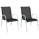 Stackable Garden Chairs 2 pcs Steel and Textilene Black