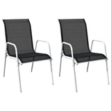 Stackable Garden Chairs 2 pcs Steel and Textilene Black