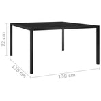 Garden Table 130x130x72 cm Black Steel and Glass