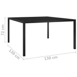 Garden Table 130x130x72 cm Black Steel and Glass - 45-Degree Angle
