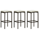 Bar Stools with Cushions 3 pcs Brown Poly Rattan