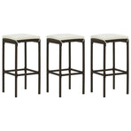 Bar Stools with Cushions 3 pcs Brown Poly Rattan