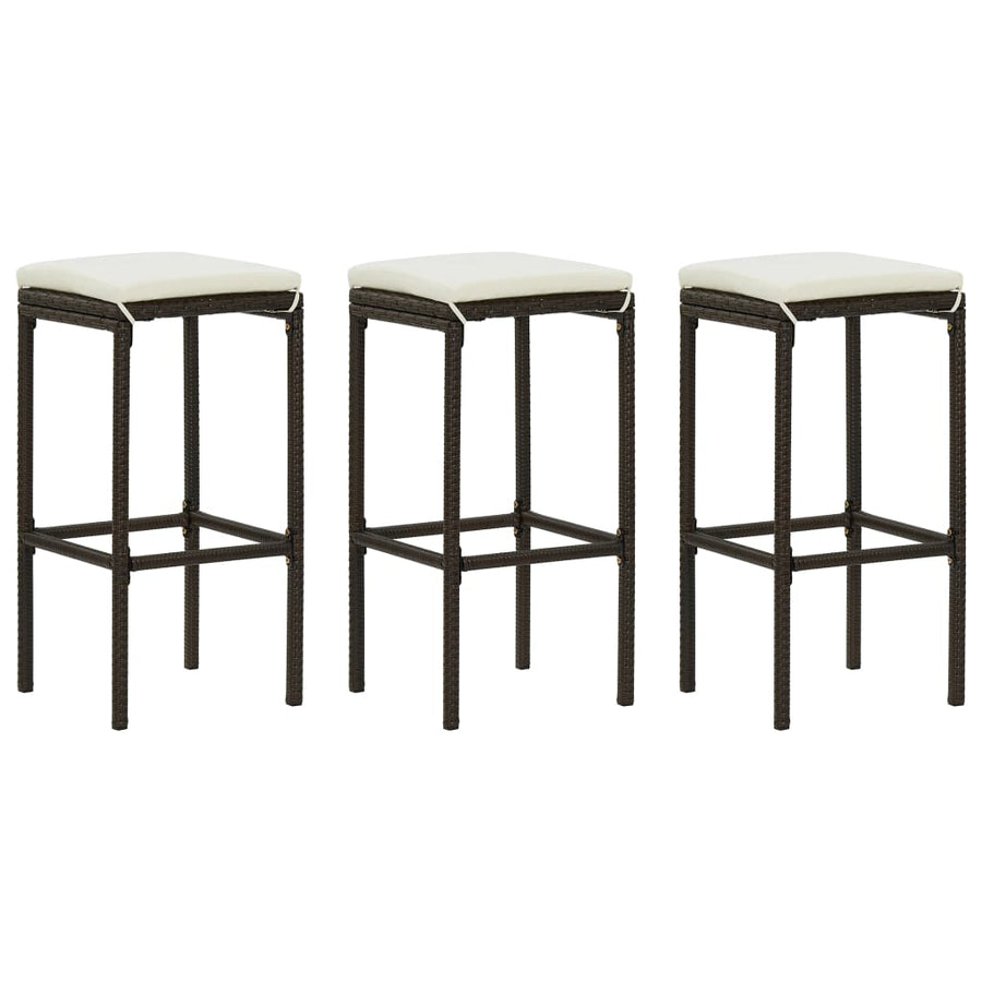 Bar Stools with Cushions 3 pcs Brown Poly Rattan