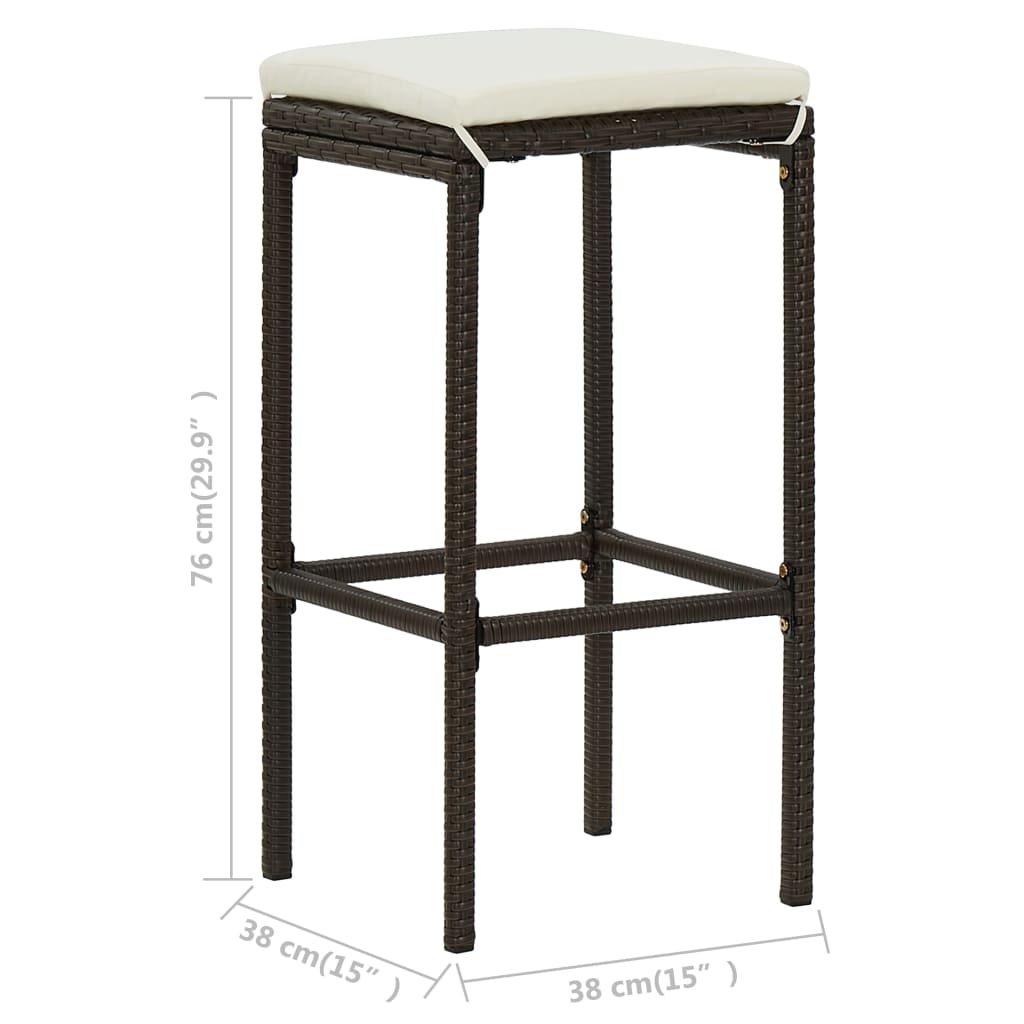 Bar Stools with Cushions 3 pcs Brown Poly Rattan
