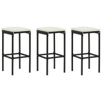 Bar Stools with Cushions 3 pcs Black Poly Rattan