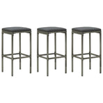 Bar Stools with Cushions 3 pcs Grey Poly Rattan