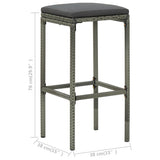 Bar Stools with Cushions 3 pcs Grey Poly Rattan - Low Angle