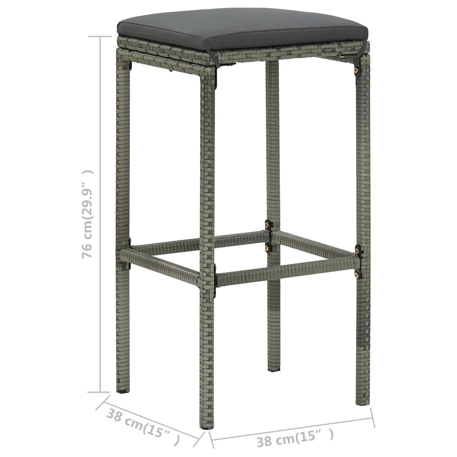 Bar Stools with Cushions 3 pcs Grey Poly Rattan