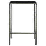 Garden Bar Table Grey 70x70x110 cm Poly Rattan and Glass - Front View
