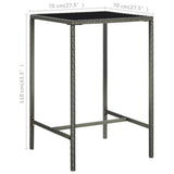 Garden Bar Table Grey 70x70x110 cm Poly Rattan and Glass - Rear View