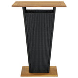 Bar Table Black 80x80x110 cm Poly Rattan and Solid Acacia Wood - Front View