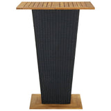 Bar Table Black 80x80x110 cm Poly Rattan and Solid Acacia Wood - Side View