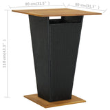 Bar Table Black 80x80x110 cm Poly Rattan and Solid Acacia Wood - Rear View