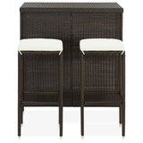 3 Piece Bar Set Poly Rattan Brown - Front View