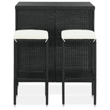 3 Piece Bar Set Poly Rattan Black - Front View