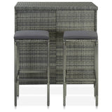 3 Piece Bar Set Poly Rattan Grey - Front View