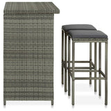 3 Piece Bar Set Poly Rattan Grey - Side View