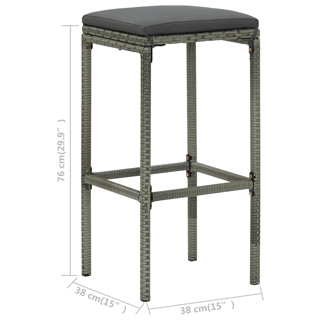 3 Piece Bar Set Poly Rattan Grey