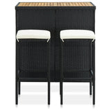 3 Piece Bar Set Poly Rattan Black - Front View