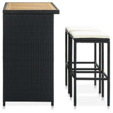 3 Piece Bar Set Poly Rattan Black - Side View
