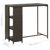 Bar Table with Storage Rack Brown 120x60x110 cm Poly Rattan - Close-Up Angle