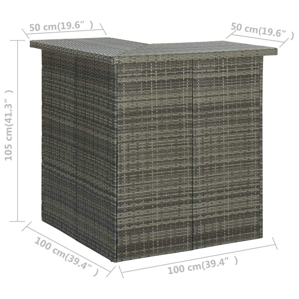 Corner Bar Table Grey 100x50x105 Cm Poly Rattan